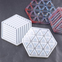 BoomYou - Juego de 2 moldes de silicona epoxi para posavasos, moldes hexagonales triangulares para fundición con resina cemento de hormigón decoración del hogar – Triángulo de rayas y hexágono - Arteztik
