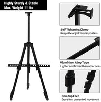 Caballete de artista, caballete de metal de aluminio extra grueso con trípode de 17 a 56 pulgadas de altura ajustable con bolsa portátil para piso/mesa de dibujo y visualización - Arteztik
