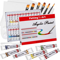 Falling In Art - Juego de pinturas acrílicas para artistas (34 piezas, con tubos de acrílico de 24 colores, 6 pinceles, paneles de lienzo de 9.0 x 12.0 pulgadas, 10 paletas portátiles y cuchillo de plástico para mezclas). - Arteztik
