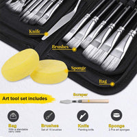 21Pcs Paint Brush Set, Paint Brushes for Acrylic Oil Watercolor Canvas Gouache Painting, Paint Brush with 1 Paint Tray, 2 Palette Knife, 2 Sponges & Carrying Case, Perfect for Artists, Adults & Kids - Arteztik
