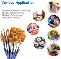 60 brochas planas para palés de pintura con 5 paletas redondas para niños, pinceles de pintura para niños, pinceles de nailon, cepillo pequeño, pintura acrílica, acuarela, pintura para artistas, pintura, fiesta, aula - Arteztik
