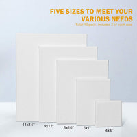 COYMOS Stretched White Blank Canvas for Painting, Acrylic, Oil, Wet Art Media - Multi Pack Pre-Stretched Canvas 100% Cotton Canvas Boards for Artists - 10 Pack 4"x4", 5"x7", 8"x10", 9"x12", 11"x14" - Arteztik

