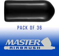 Master Airbrush Siphon Bottle Jar Adapter Cap Covers (Paquete de 36) – Tapones de plástico negro, evita derrames de pintura – Se adapta a una sola acción, doble acción de alimentación inferior, succión de alimentación de la tapa de montaje conector - Arteztik
