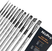 Nicpro Juego de 12 pinceles de pintura acrílica para artistas adultos, pinceles de pintura de taklon para acuarela, pintura de acuarela, pintura de acuarela, pintura corporal en miniaturas, pinceles para niños y adultos - Arteztik
