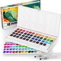 GOTIDEAL Juego de pintura para acuarela, 48 colores vivos en caja de bolsillo, con 2 bolígrafos recargables de agua para mezclar, rico pigmento perfecto para artistas, estudiantes, niños, principiantes y más portátil con paleta - Arteztik
