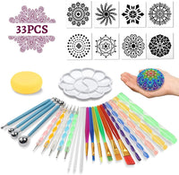 Mandala Dotting Tools – Juego de 33 herramientas de punteado con plantillas de punteado de mandala, plantillas, cepillos y bandeja de pintura – Herramientas de punteado para pintar mandalas rocas dibujo dibujo arte suministros - Arteztik
