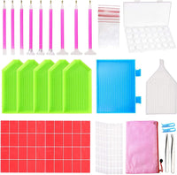 Outuxed - Juego de herramientas de punto de cruz con diamantes 5D para manualidades, 127 piezas, con 28 ranuras y caja de bordado de diamantes y pegatinas para manualidades - Arteztik
