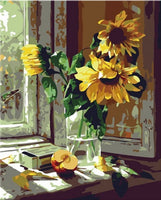 Pintura al óleo para bricolaje. Kit de pintura por número. Girasol cálido de 16 pulgadas x 20 pulgadas. - Arteztik
