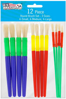 US Art Supply 12 Piezas cepillos redondos de los niños Témpera en 3 tamaños - Arteztik
