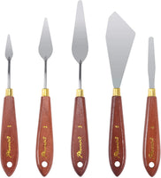 DerBlue Juego de 5 cuchillos de paleta de artista de acero inoxidable, espátula, paleta, cuchillo, rascador de mezcla, herramientas de arte delgadas y flexibles para pintura al óleo, mezcla acrílica, etc. - Arteztik
