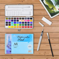 PACETAP Juego de acuarela, 50 colores vibrantes, kit de acuarela Gouache con 24 hojas de 5.64 oz de almohadilla de boceto, cepillo de agua dentro de caja de metal para niños y adultos - Arteztik
