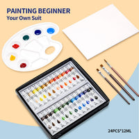 TOPELEK - Juego de 29 pinturas acrílicas, 24 colores, 3 pinceles, 1 paleta, 1 lienzo, perfecto para lienzo, madera, cerámica, tela, etc., buena mezcla y ricos pigmentos para principiantes, profesionales, estudiantes - Arteztik
