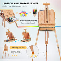 VIVOHOME - Caballete de madera estilo francés, trípode portátil, altura ajustable con caja de bocetos y cajón de almacenamiento - Arteztik
