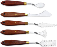 DerBlue Juego de 5 cuchillos de paleta de artista de acero inoxidable, espátula, paleta, cuchillo, rascador de mezcla, herramientas de arte delgadas y flexibles para pintura al óleo, mezcla acrílica, etc. - Arteztik
