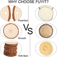 Fuyit - Juego de 30 rebanadas de madera natural para manualidades (2,4 a 2,8 pulgadas), diseño de círculos de madera sin terminar con agujero - Arteztik
