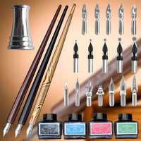 Set de caligrafía para principiantes, 3 bolígrafos de caligrafía, 4 botellas de tinta de 0.5 fl oz, 20 puntas de caligrafía, 1 soporte para bolígrafo de caligrafía, set de pluma de inmersión, regalo perfecto para hombres, mujeres y niños, kit de caligrafí - Arteztik
