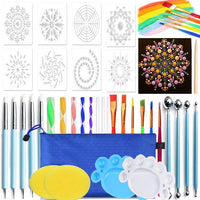 YouthBro juego de 47 herramientas de punteado de mandala, plantillas de puntos, kits de pintura para bricolaje, pintura de piedras, dibujo, dibujo, dibujo, bolsa de almacenamiento con cremallera, bolígrafo de bola, pinceles, lienzo, bandeja - Arteztik
