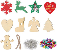 54 piezas de adornos de Navidad de madera sin terminar para manualidades, adornos colgantes de madera sin terminar con campana, decoraciones y adornos de árbol de Navidad - Arteztik
