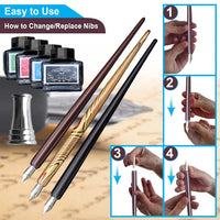 Set de caligrafía para principiantes, 3 bolígrafos de caligrafía, 4 botellas de tinta de 0.5 fl oz, 20 puntas de caligrafía, 1 soporte para bolígrafo de caligrafía, set de pluma de inmersión, regalo perfecto para hombres, mujeres y niños, kit de caligrafí - Arteztik
