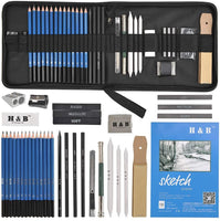YOTINO Juego de lápices de dibujo y boceto, 35 piezas, juego de lápices de dibujo profesional con cremallera, kit de dibujo con bastones de carbón de grafito para adultos y niños - Arteztik
