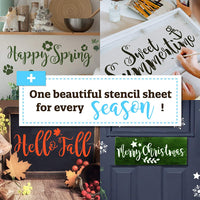 KIBAGA Plantillas reutilizables de temporada para pintar sobre madera y más, fácil de pintar, plantilla de bienvenida para puerta delantera, porche o decoración exterior, perfecto para otoño, Acción de Gracias y decoración navideña para tu hogar. - Arteztik
