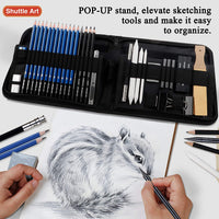 Shuttle Art - Juego de lápices de dibujo y dibujo, 37 piezas, con estuche de transporte, kit de dibujo, suministros de arte con bastones de carbón de grafito, libro de bocetos para adultos y niños - Arteztik
