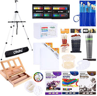 Juego de pintura para artistas, 128 piezas con caballetes de mesa y campo, pinceles de pintura artística, tubos de pintura, almohadillas de pintura, tablas de lienzo, cuchillo de pintura para aceite, acuarela, pintura acrílica y boceto artístico - Arteztik

