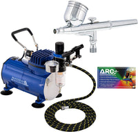 Kit de aerógrafo de doble acción y alimentación por gravedad multiusos, de Master Airbrush, con manguera de 6 pies y potente compresor de aire silencioso de 1/5 hp de un solo pistón - Arteztik
