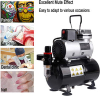 TIMBERTECH Compresor de aerógrafo profesional mejorado con tanque de 3 L, ABPST08 compresor de aire silencioso con ventilador de refrigeración para aerógrafo, pintura, maquillaje, estudios de uñas y tatuajes, Hobby - Arteztik
