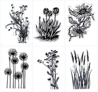 Outus 6 hojas de sellos transparentes de silicona para hacer tarjetas con diseño de girasol, diente de león, lavanda, tulipanes, flores y hojas para hacer tarjetas y álbumes de recortes - Arteztik
