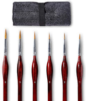 OOKU - Juego de 6 pinceles de pintura para detalles, pinceles profesionales para pintura artística, pintura facial, miniaturas, detalles, pintura artística de modelo, mango de madera roja - Arteztik

