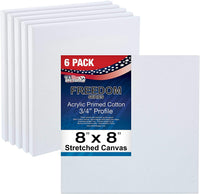 US Art Supply - Lienzo estirado, 8.0 x 8.0 in, calidad profesional, sin ácidos, 6 unidades – Perfil 3/4 de 12 onzas con imprimación Gesso - (1 funda completa de 6 lienzos individuales) - Arteztik
