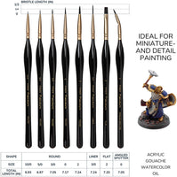 Artegria - Juego de 8 pinceles de pintura en miniatura con puntas extrafinas, mango ergonómico, puntero en ángulo para modelos de pequeña escala de arte y pintura por números para adultos, aceite acrílico para acuarela - Arteztik
