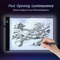 Caja de luz LED A4, trace Light Pad Drawing Adjustable Brightness Tracer, USB Power Ultra Thin Portable Light Pad, adecuado para DIY 5D Diamond Drawing Sketch Pad, con tablero de dibujo LCD - Arteztik

