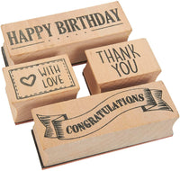 Juego de 4 sellos de goma para hacer tarjetas, manualidades, álbumes de recortes, feliz cumpleaños, gracias, felicitaciones, con amor - Arteztik

