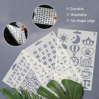 12 plantillas de plástico para diario pintura manualidades set alfabeto letra y número y varios estilos de patrón plantillas de dibujo para bricolaje dibujo pintura manualidades proyecto - Arteztik

