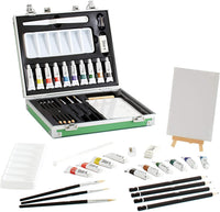 Todo en uno, juego de 25 piezas de pintura al óleo con juego de pinturas, pinceles, caballete de mesa, paleta y accesorios en estuche de transporte resistente. Ideal para adultos, adolescentes, niños a partir de 10 años para Navidad
