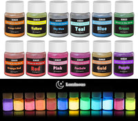 HEMOER 12 colores brillan en la oscuridad pigmento en polvo, 0.7 oz/botella de polvo de mica luminoso perfecto para resina epoxi seguro no tóxico fluorescente para slime, uñas, pintura acrílica, Halloween, arte fino y manualidades - Arteztik

