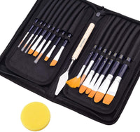 GOTIDEAL Juego de pinceles de pintura para artistas, 15 pinceles surtidos con estuche de transporte portátil, paleta, esponja, apto para acrílico, acuarela, pintura al óleo y gouache, perfecto para niños y adultos - Arteztik
