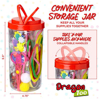 Dragon Too Mega Kids Kit de tarros para manualidades y arte – Juego de 1000 piezas – folleto de instrucciones incluido – pegamento con purpurina, papel de construcción, palillos de paletas de colores, ojos googly y limpiadores de pipa - Arteztik

