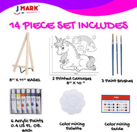 Juego de pintura y caballete para niños – Kit de pintura acrílica de 14 piezas, 6 pinturas lavables no tóxicas, 1 caballete de madera, 2 lienzos preestancados de 8 x 10 pulgadas, 3 pinceles, paleta, tabla de mezcla de colores suministros para manualidades - Arteztik
