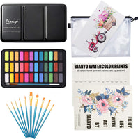 Bianyo - Juego de acuarelas de 36 colores vibrantes, papel de acuarela, paleta de pinceles para pintura de niños y adultos, para colorear, estuche de regalo de viaje - Arteztik
