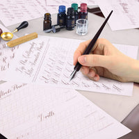 Gemba Art - Set de caligrafía para principiantes, sello de cera, 2 bolígrafos, 4 botellas de tinta diferentes para caligrafía, 14 hojas de trabajo con letras a mano, 11 puntas de pluma - Arteztik
