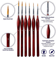 OOKU - Juego de 6 pinceles de pintura para detalles, pinceles profesionales para pintura artística, pintura facial, miniaturas, detalles, pintura artística de modelo, mango de madera roja - Arteztik
