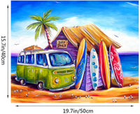 Pintura de pizzazz por números para adultos – Hermoso juego de caja de edición especial, certificado por artista, lienzo enrollado sin arrugas, 16 x 20 pulgadas – Greenie (Surf Shack on Beach) - Arteztik
