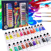 Juego de pintura acrílica 24 colores (24 x 0.3 fl oz cada uno) pintura no tóxica para telas para principiantes, niños, estudiantes, adultos pintura sobre roca, arcilla, lienzo, huevo, etc. (24 colores) - Arteztik
