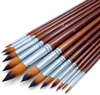 Juego de 13 pinceles de acuarela para artistas, punta redonda, suave, antidesprendimiento, mango largo de madera de nailon, pincel de pintura para acuarela, acrílico, tinta, gouache, aceite, tempera, pintura por números - Arteztik

