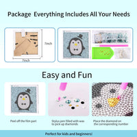 EGV - Kit de pintura de diamante para niños de 6 x 6 pulgadas, kit de pintura de perforación completa 5D por número con marco de madera blanco y LED, fácil de bricolaje, pintura de pingüino de punto de diamante, juego de arte y manualidades para principia - Arteztik
