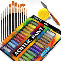 Juego completo de pintura acrílica – 24 х colores ricos – 12 pinceles de arte con cuchillo de pintura y esponja – para pintar lienzo, arcilla, cerámica y manualidades, no tóxico y de secado rápido – para niños y adultos