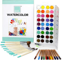 Bloque de colores 62 piezas de acuarela paquete de caja – Incluye | 36 piezas de acuarela para tarta | 12 juego de pinceles | 25 hojas de dibujo Pad | 12 piezas de acuarela juego de lápices | Suministros de arte para niños adultos suministros escolares - Arteztik
